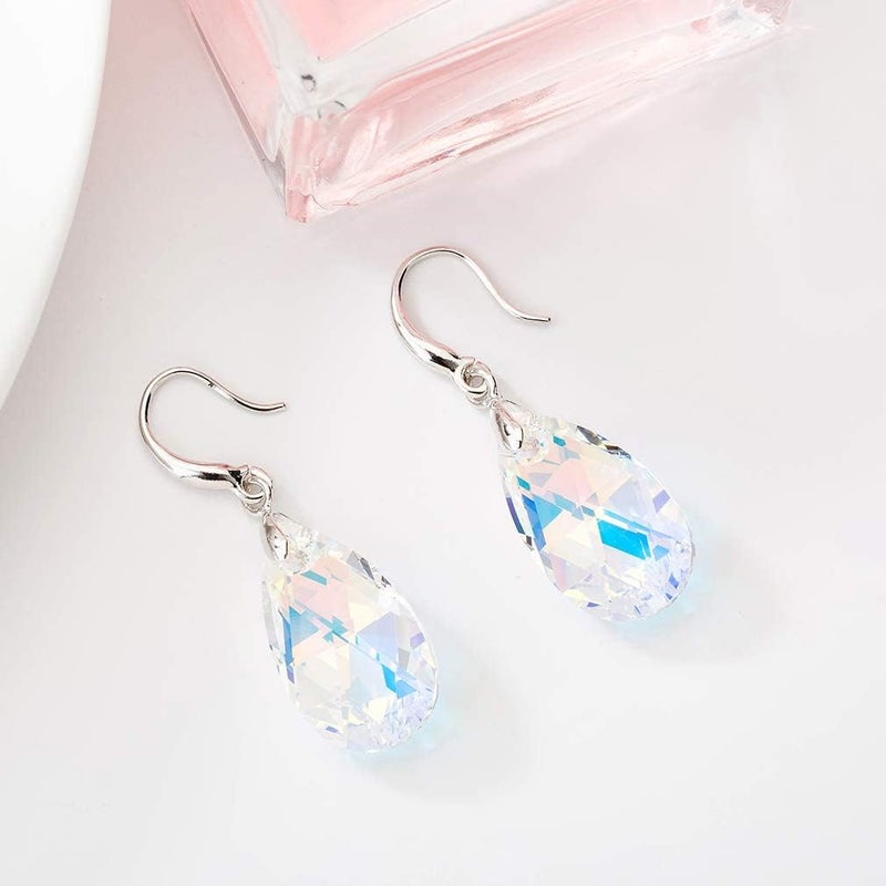 EVEVIC Austrian Crystal Teardrop Dangle Hook Earrings for Women 14K Gold Plated Hypoallergenic Jewelry (Aurora Borealis) - Image 5